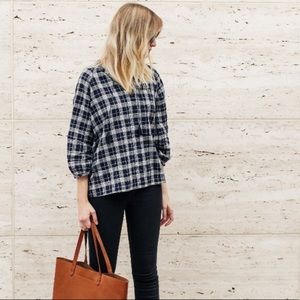 MADEWELL EUC Dorian Plaid Camelia Tassle Top Lg